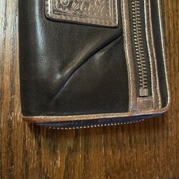 Coach Poppy Wallet Womens Black Silver Zip Around Clutch Purse Leopard Lining - Picture 3 of 12